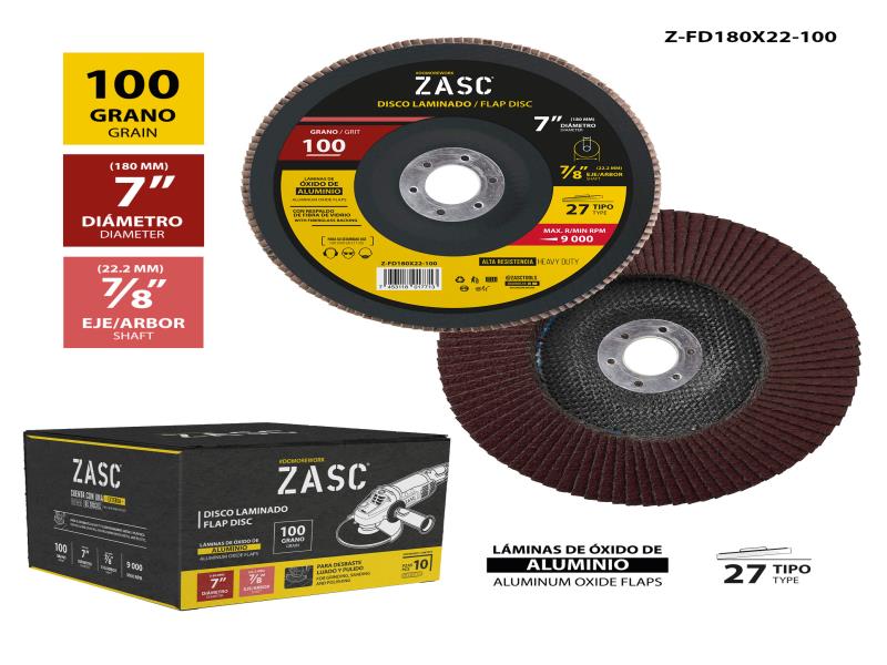 DISCO FLAP ÓXIDO DE ALUMINIO 7"- 100 GRANO UNID ZASC