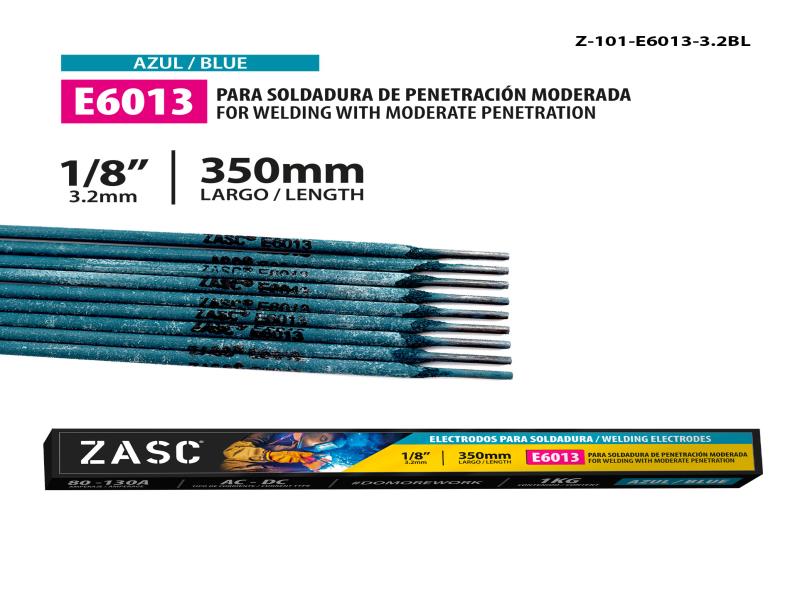 ELECTRODOS DE SOLDADURA E6013 - 1/8" 3.2X350MM AZUL 1KG UND ZASC