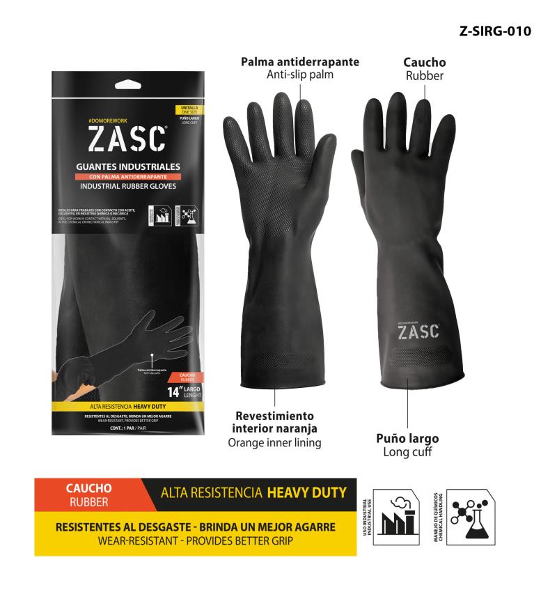 GUANTES DE SEGURIDAD INDUSTRIALES - CAUCHO 14" UNID ZASC