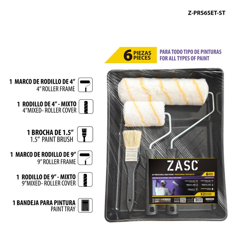SET DE 6 PIEZAS PARA PINTAR 9" Y 4" UNID ZASC