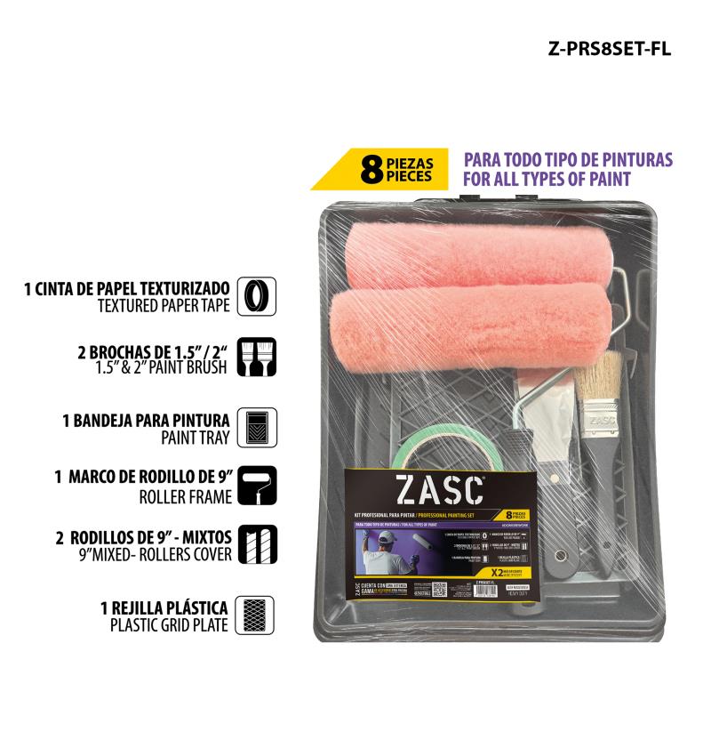 SET DE 8 PIEZAS PARA PINTAR 2 RODILLOS UNID ZASC