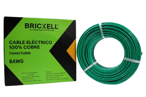CABLE ELECTRICO THHN 8AWG 100% COBRE VERDE 100 METROS UNID BRICKELL