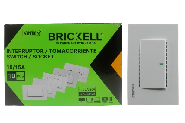 INTERRUPTOR APAGADOR SENCILLO 10A 110/250V UNID BRICKELL