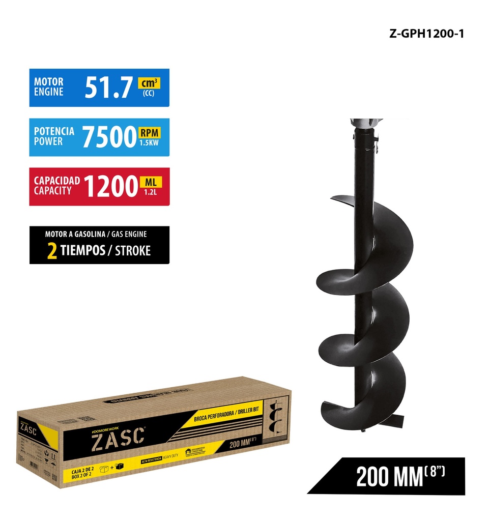 PERFORADORA PARA AHOYADORA A GASOLINA 200MM UNID ZASC