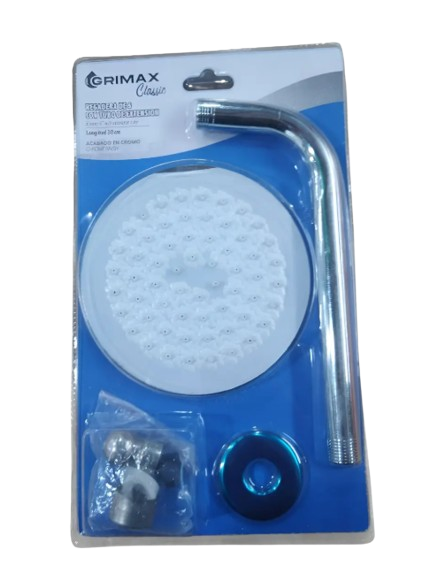 REGADERA DUCHA REDONDA 8" + TUBO 36CM UNID GRIMAX