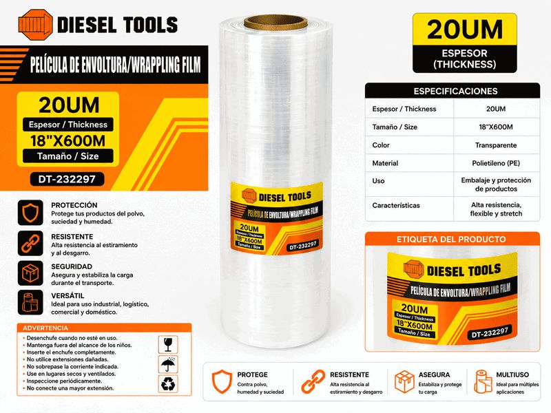 ENVOPLAST 18"X600M 20UM UNID DIESEL TOOLS
