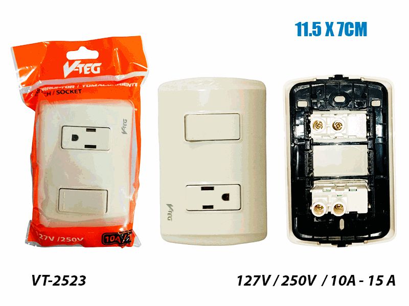 INTERRUPTOR + TOMA CORRIENTE CREMA UNID V-TEG