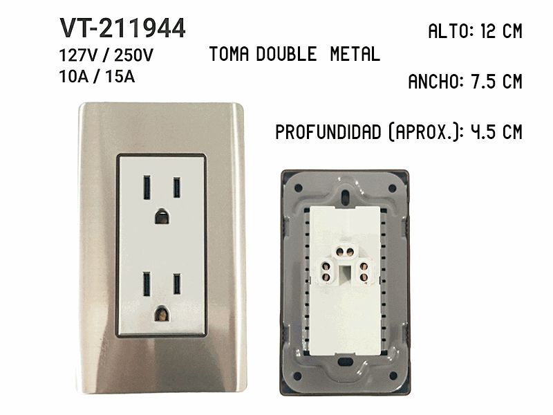 TOMA CORRIENTE DOBLE  METAL GRIS UNID V-TEG