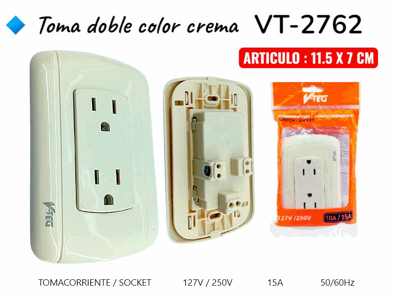 TOMA CORRIENTE DOBLE CREMA UNID V-TEG