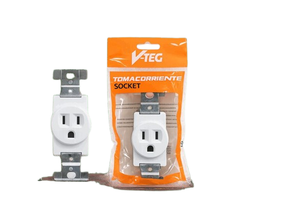 TOMA CORRIENTE SENCILLO 15A BLANCO 125V UNID V-TEG