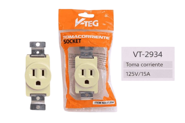 TOMA CORRIENTE SENCILLO 15A CREMA 125V UNID V-TEG