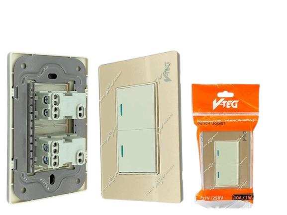 INTERRUPTOR APAGADOR DOBLE 15AMP ACRILICO DORADO UNID V-TEG
