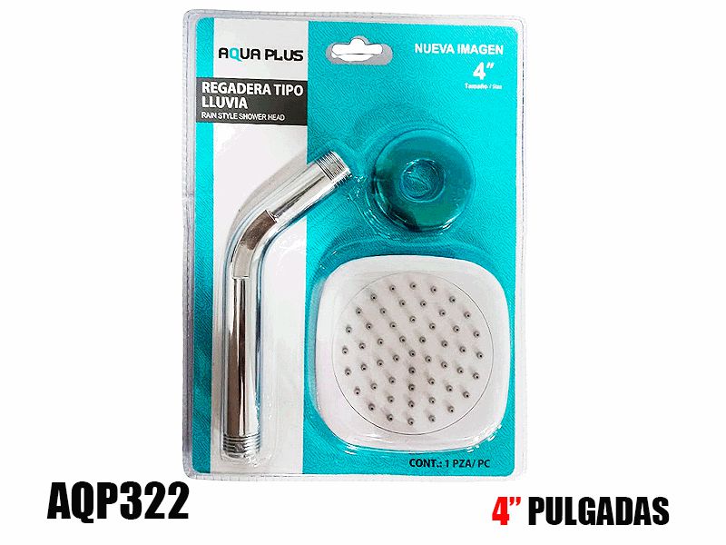 REGADERA CUADRADA CON BRAZO 4" TIPO LLUVIA UNID AQUAFINA