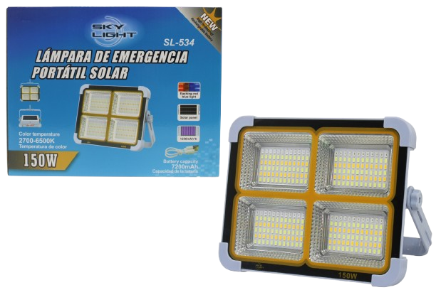 LAMPARA CON PANEL SOLAR PORTATIL 150W UNID SKYLED