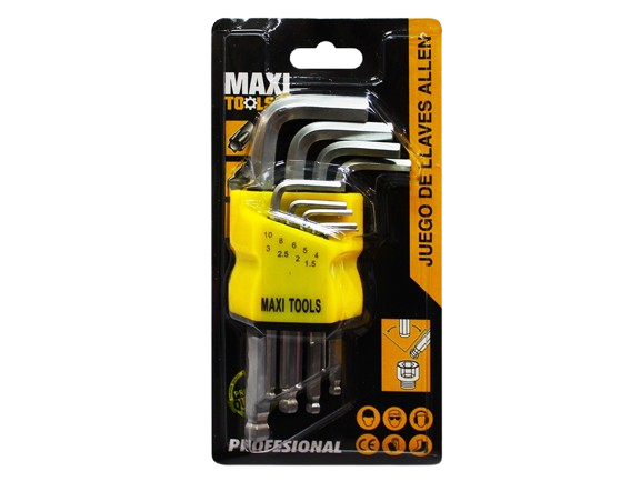 SET LLAVES ALLEN  9 PZAS ACERO #1.5 A 10MM UNID MAXI TOOLS