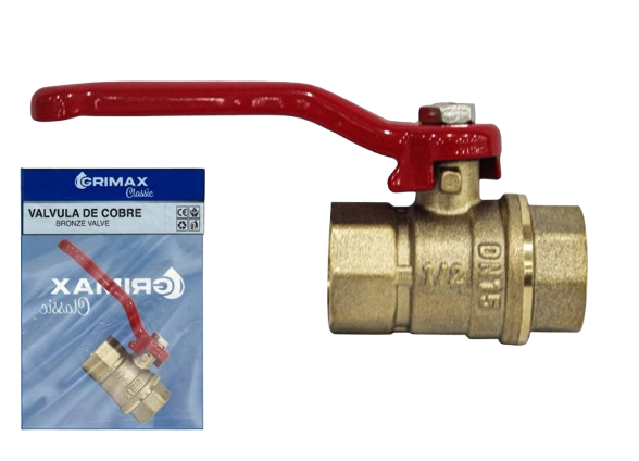 LLAVE DE BOLA  DE COBRE 1/2" 120G C/MANILLA UNID GRIMAX