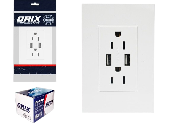 TOMA CORRIENTE DOBLE CON PUERTO USB UNID ORIX