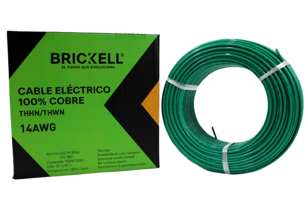 CABLE ELECTRICO THHN 14AWG 100% COBRE VERDE 100 METROS UNID BRICKELL