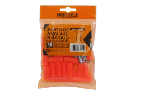 SET DE RAMPLUG CON TORNILLO 3/8"X#12 1" (50 PZAS) UNID BRICKELL