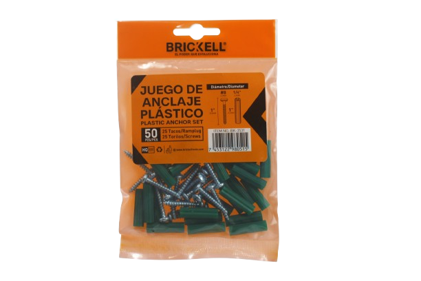 SET DE RAMPLUG CON TORNILLO 1/4"X#8 1" (50 PZAS) UNID BRICKELL