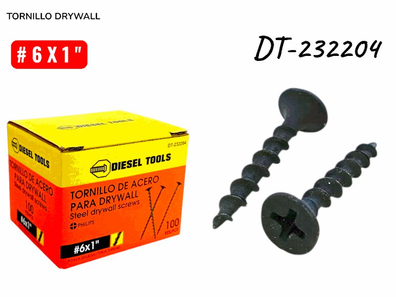 TORNILLO DRYWALL #6X1" ROSCA GRUESA 100 PZAS UNID DIESEL