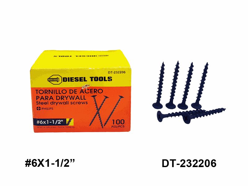 TORNILLO DRYWALL #6X1 1/2" ROSCA GRUESA 100PZAS UNID DIESEL