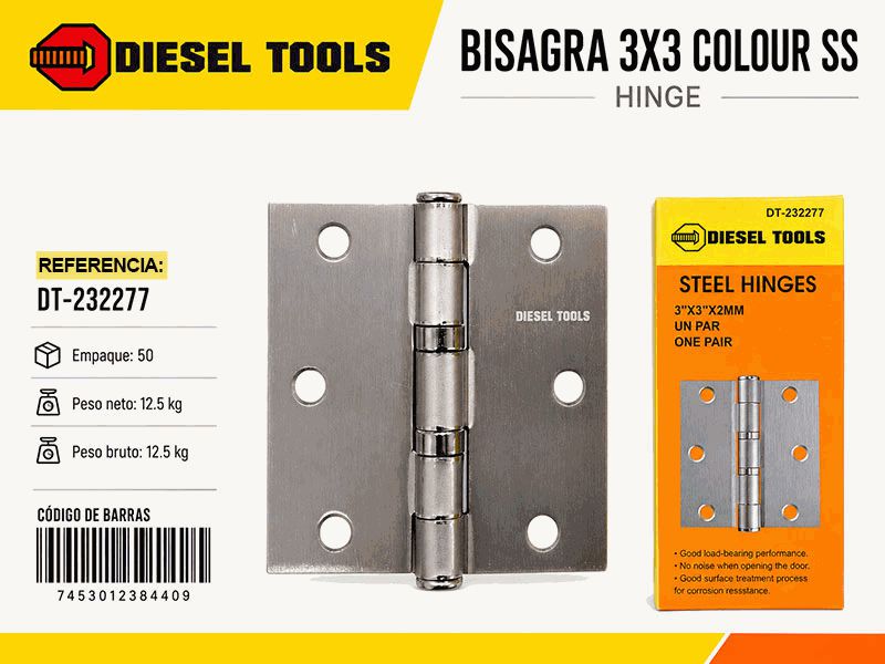 BISAGRA TIPO LIBRO 3"X3" SATINADO 2MM UNID DIESEL