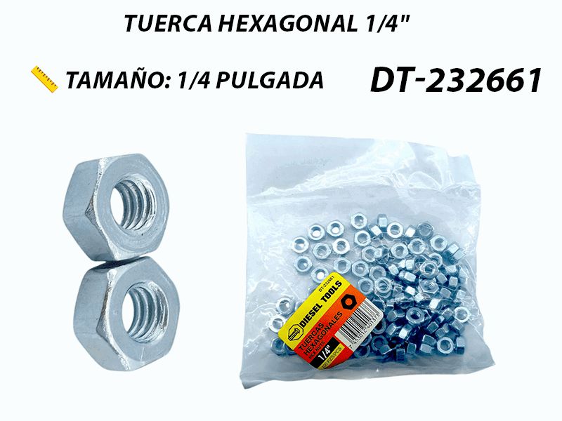 TUERCA HEXAGONAL 1/4" 100PZAS UNID DIESEL