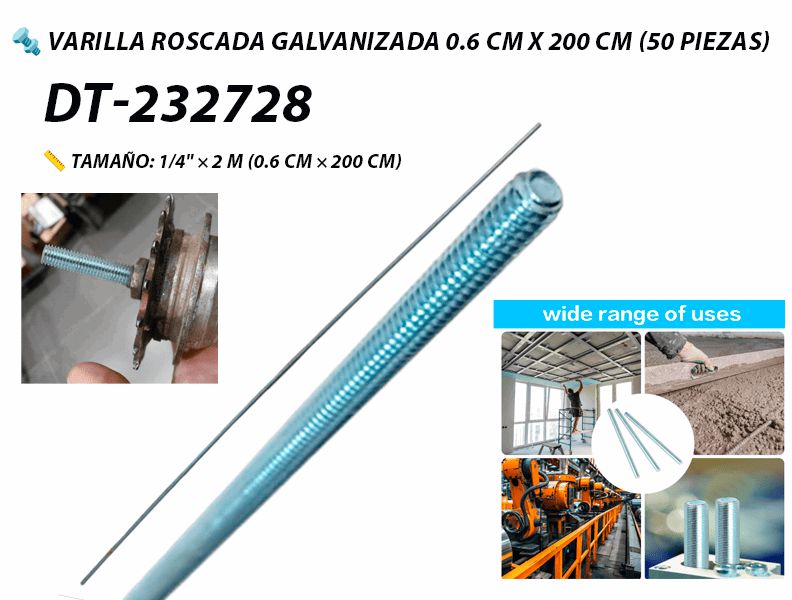 VARILLA ROSCADA 1/4" 2 METROS 50PZAS UNID DIESEL