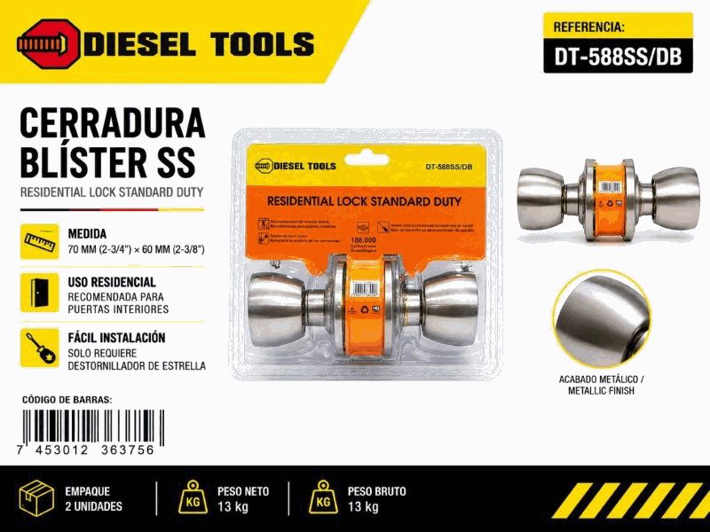 CERRADURA DE POMO CON CILINDRO SATINADA UNID DIESEL