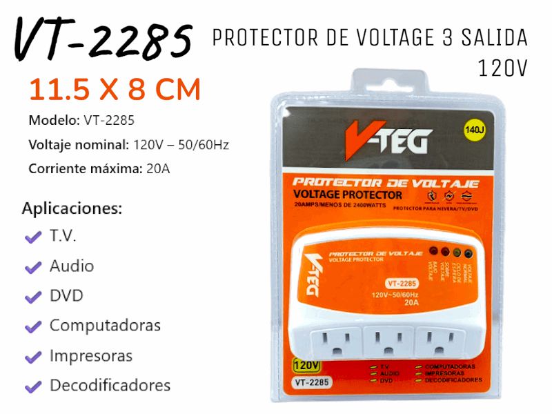 PROTECTOR DE VOLTAGE 20AMP 3 SALIDA 120V UNID V-TEG