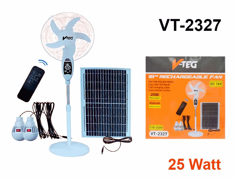 VENTILADOR RECARGABLE 18" 25W 4.000mAH CON PANEL SOLAR UNID DIESEL