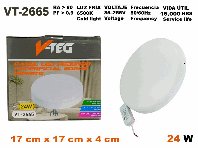 PANEL LED REDONDO 24W SUPERFICIAL BORDE INFINITO UNID V-TEG