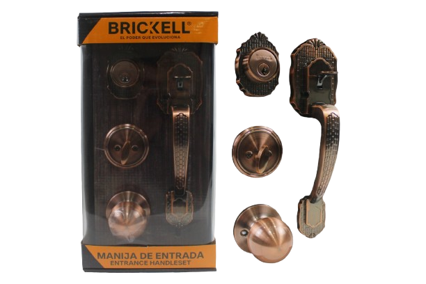 CERRADURA COMPLETA PARA PUERTA PRINCIPAL COLOR  BRONCE UNID BRICKELL
