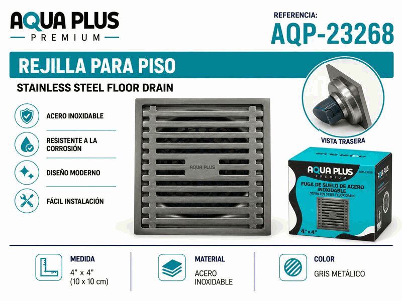 REJILLA CENTRO PISO DE ACERO 4X4" UNID AQUAPLUS
