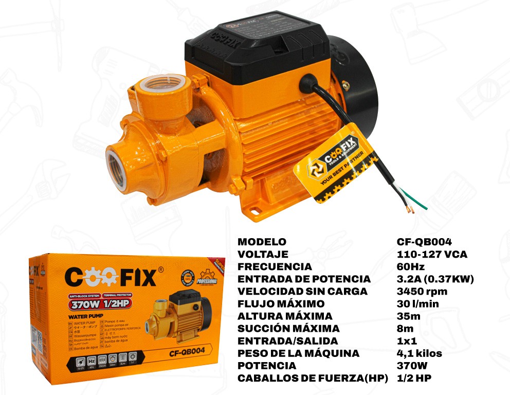 BOMBA DE AGUA 1/2" 370W 100% COBRE UNID COOFIX