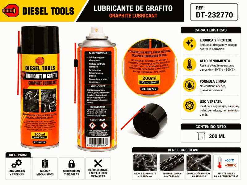 SPRAY LUBRICANTE DE GRAFITO 200ML UNID DIESEL TOOLS