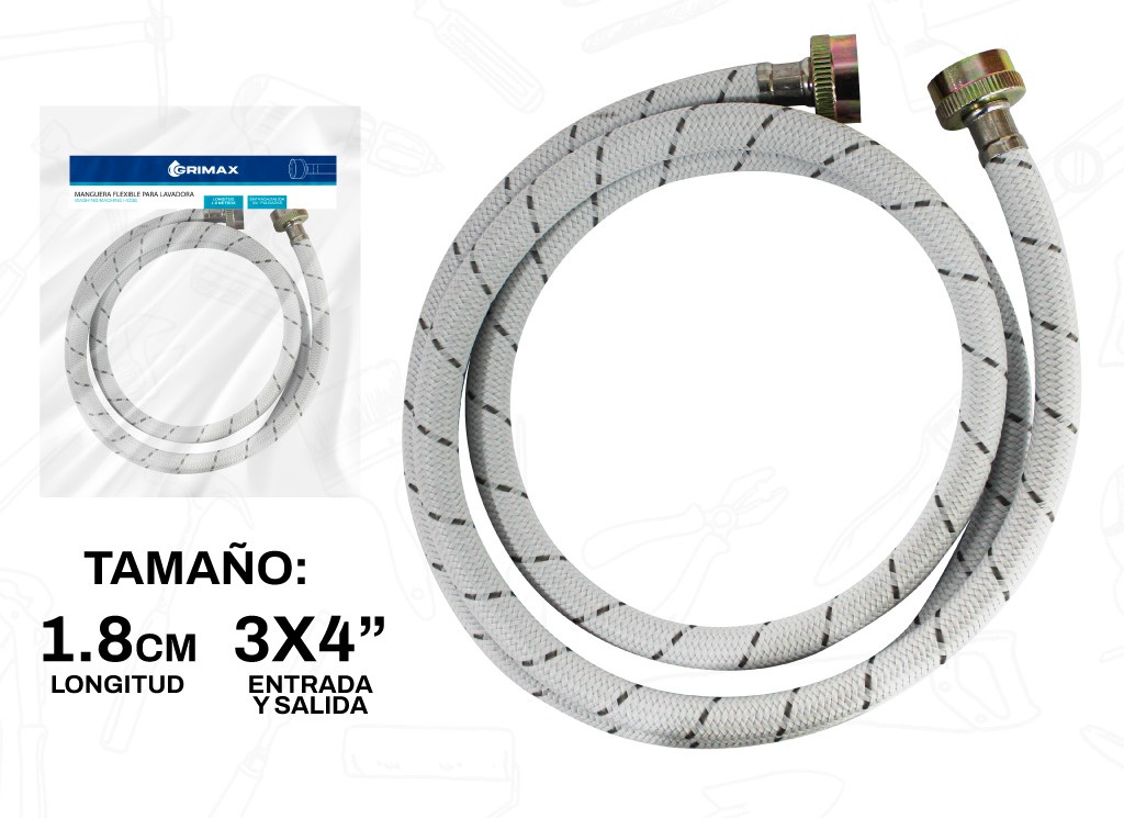 MANGUERA FLEXIBLE P/LAVADORA 1.8 M 3/4" BLANCA UNID GRIMAX