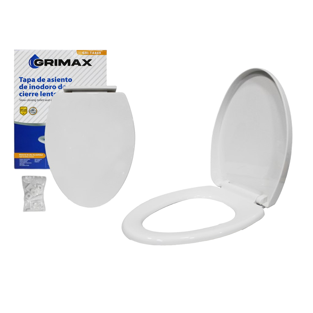 ASIENTO DE INODORO PLASTICO 18" BLANCO CIERRE LENTO UNID GRIMAX