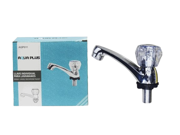 LLAVE INDIVIAL PARA LAVAMANOS 1/2" CROMADA POMO ACRILICO UNID AQUA PLUS