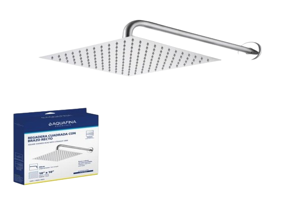 REGADERA CUADRADA 10" CON BRAZO RECTO 40CM SANTINADA UNID AQUAFINA