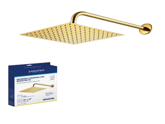 REGADERA CUADRADA 10" CON BRAZO RECTO 40CM SATINADA UNID AQUAFINA