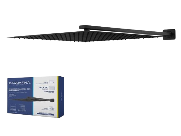 REGADERA CUADRADA 16" CON BRAZO RECTO 50CM NEGRO MATE UNID AQUAFINA