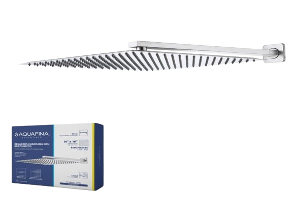 REGADERA CUADRADA 16" CON BRAZO RECTO 50CM SATINADA UNID AQUAFINA