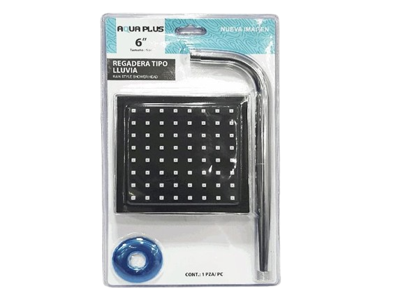 REGADERA DE DUCHA CUADRADA 6" CON TUBO ACERO INOXIDABLE UNID AQUA PLUS