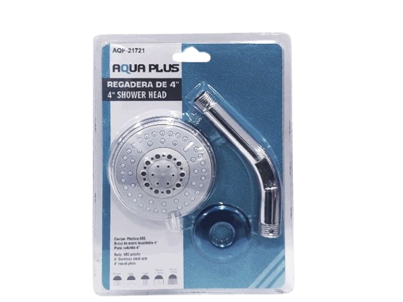 REGADERA DE DUCHA REDONDA 4" CON TUBO ACERO INOXIDABLE UNID AQUA PLUS