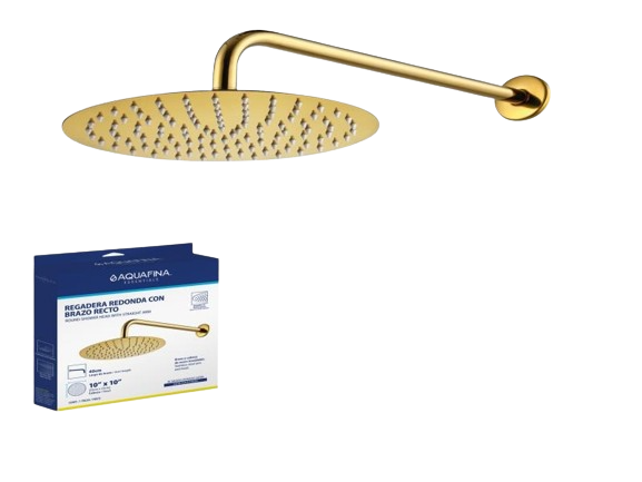 REGADERA REDONDA 10" CON BRAZO RECTO 40CM DORADO SATÍN UNID AQUAFINA