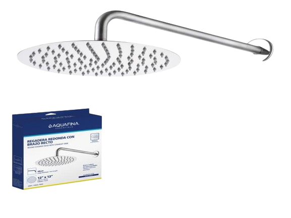 REGADERA REDONDA 12" CON BRAZO RECTO 48CM SATINADA UNID AQUAFINA