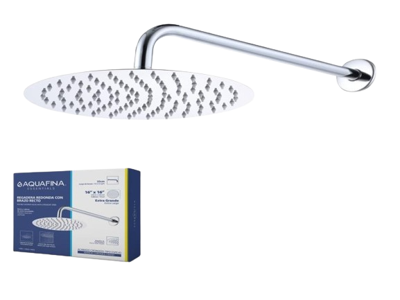 REGADERA REDONDA 16" C/BRAZO RECTO 55CM CROMADO ESPEJO UNID AQUAFINA