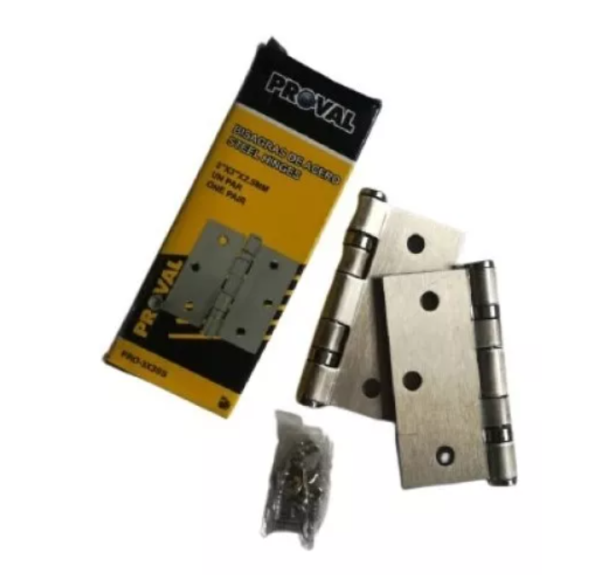 BISAGRA TIPO LIBRO 3"X3" DE ROLINERA 2PZAS SATINADA UNID PROVAL